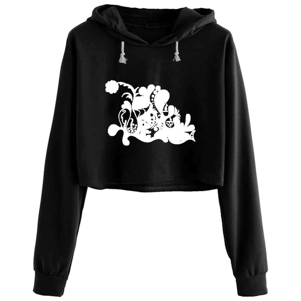 

Abstract Line Art Crop Hoodies Women Aesthetic Kpop Korean Y2k Pullover For Girls