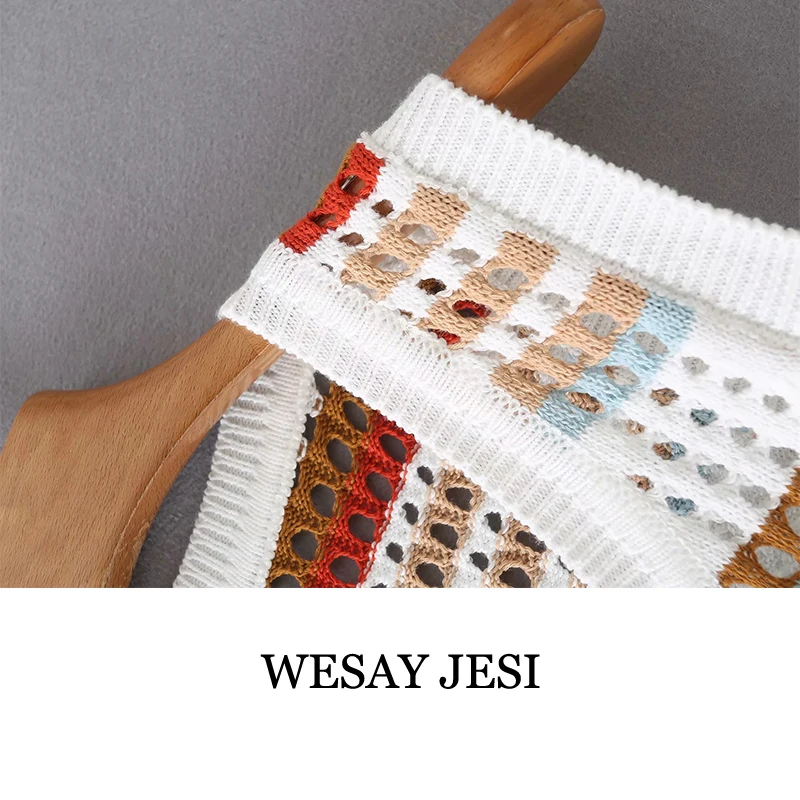 

WESAY JESI 2021 Spring New Fashion Striped Short Knitted Vest Sweater Retro Round Neck Sleeveless Women Vest Casual Chic Top