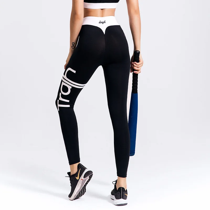 Цветные штаны для йоги с буквенным принтом комбинированные леггинсы высокой