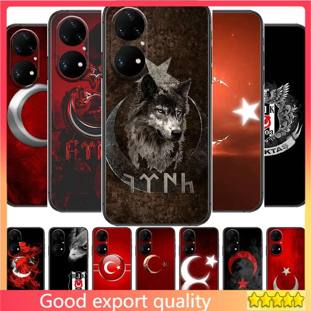 

I love Turkish flag Phone Case For Huawei p50 P40 p30 P20 10 9 8 Lite E Pro Plus Black Etui Coque Painting Hoesjes comic fas