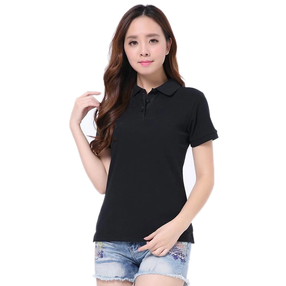 

Polos Mujer Shirt Cotton Women Camisa Femme Short-sleeve Spring 200G Blusas Red Black Turn-Down Collar