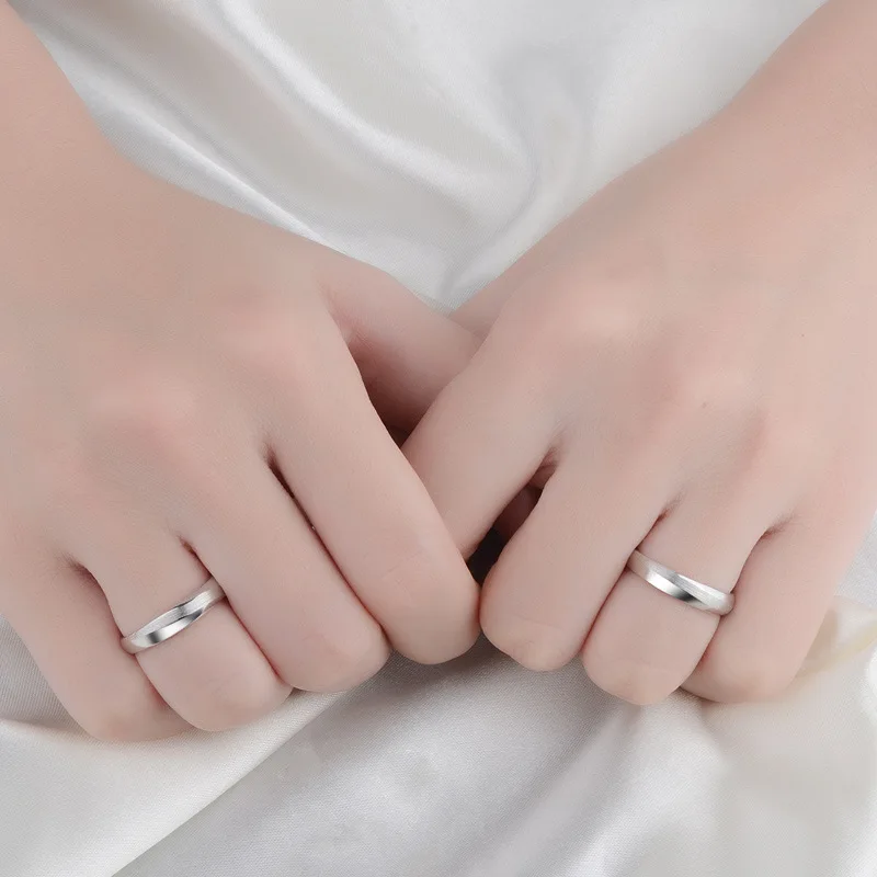 

Korea frosted and electroplated 925 sterling silver simple couple ring