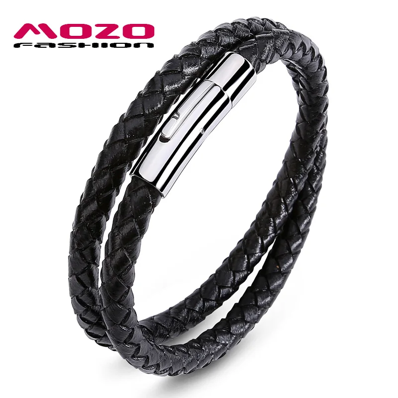Mozo fashion ювелирный бренд мужские черные/коричневый кожаный ремешок цепи Нержавеющая сталь мужской браслет из Винтаж ремешок Браслеты 603 - Окраска металла: SY603-H