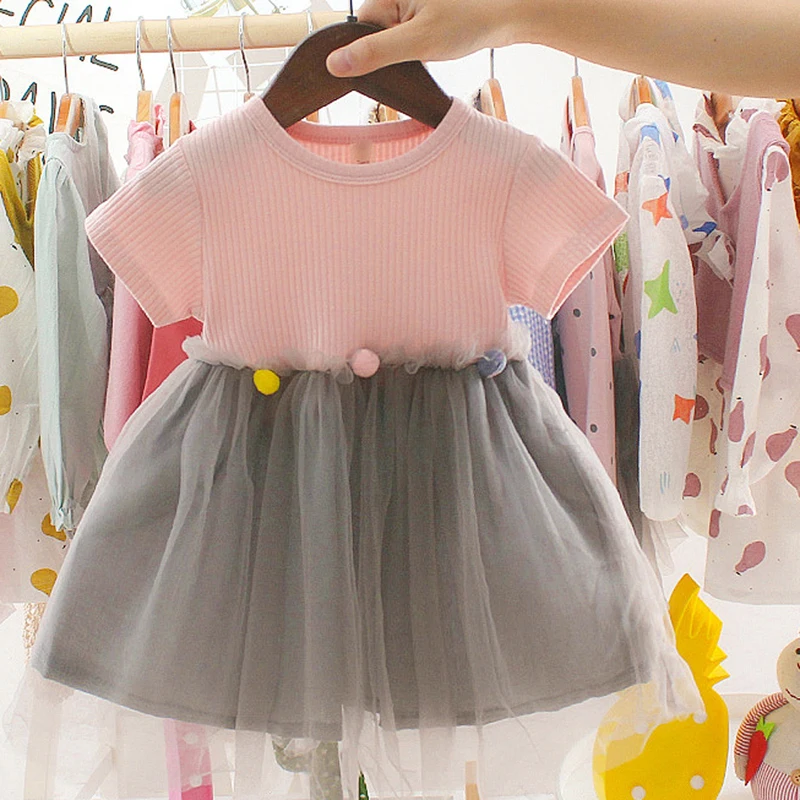 

Girl's Net Yarn Skirt 2022 Summer New Short-sleeved Children's Solid Color Korean Summer Western Style Princess Skirt