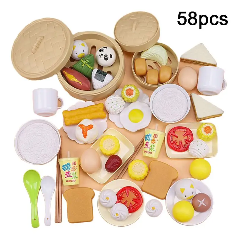 

56/58/88 Pcs/set Children Simulation Steamer Burger Set Meal Food Kitchenware Kit Parent-child Interactive Kids Play House Toy