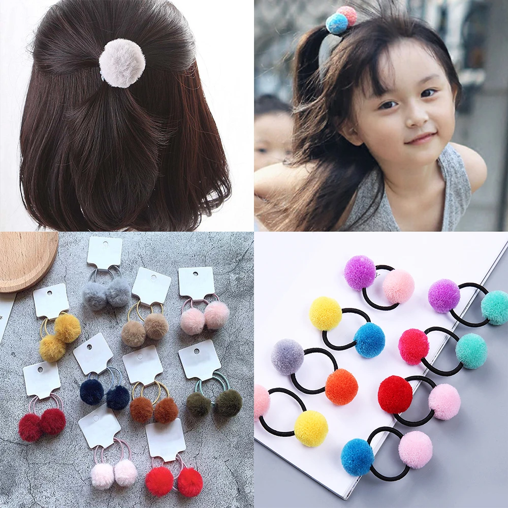 Резинки для волос с помпоном из меха кролика девочек | Детская одежда и обувь