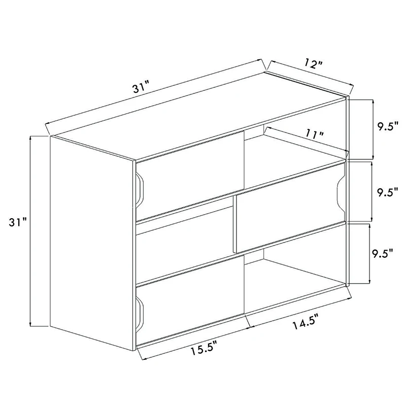 

3-cube Bookcase Cabinet with Humanized Grooved Handles Divided Compartments Reasonable Storage Multifunctional Storage Rack