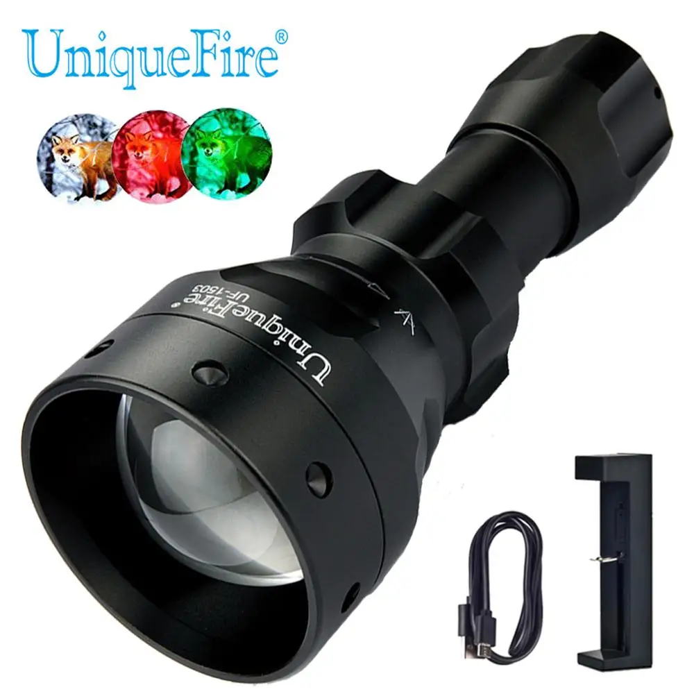 UniqueFire 1503 XRE зеленый/белый/красный светодиодный фонарик 3 режима Масштабируемая