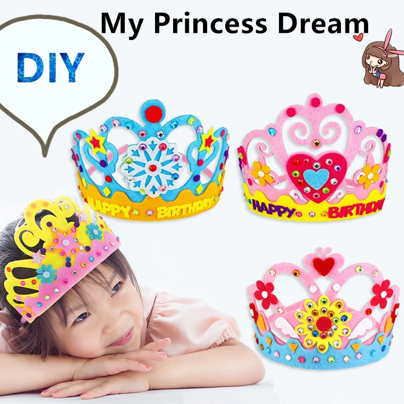 

Handmade Felt Toy Present Princess Crown For Birthday Party Halloween Christmas Felt DIY Craft Children Hat Crown Creative Gift