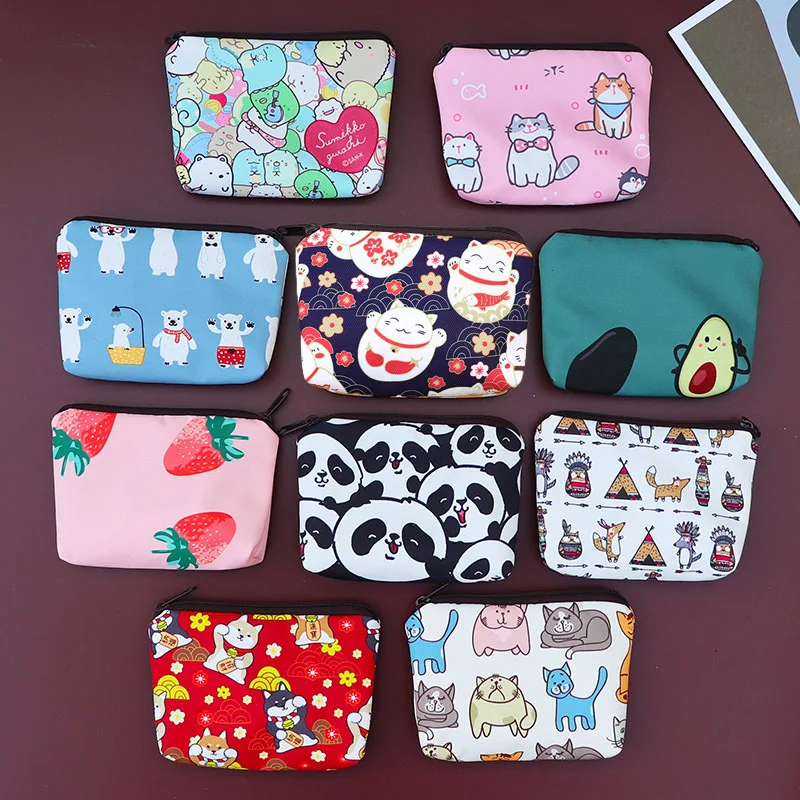 

New Women Kids Canvas Coin Purse Cartoon Zipper Pouch Small Wallet Children Female Key Card Holder Mini Money Bag Gift
