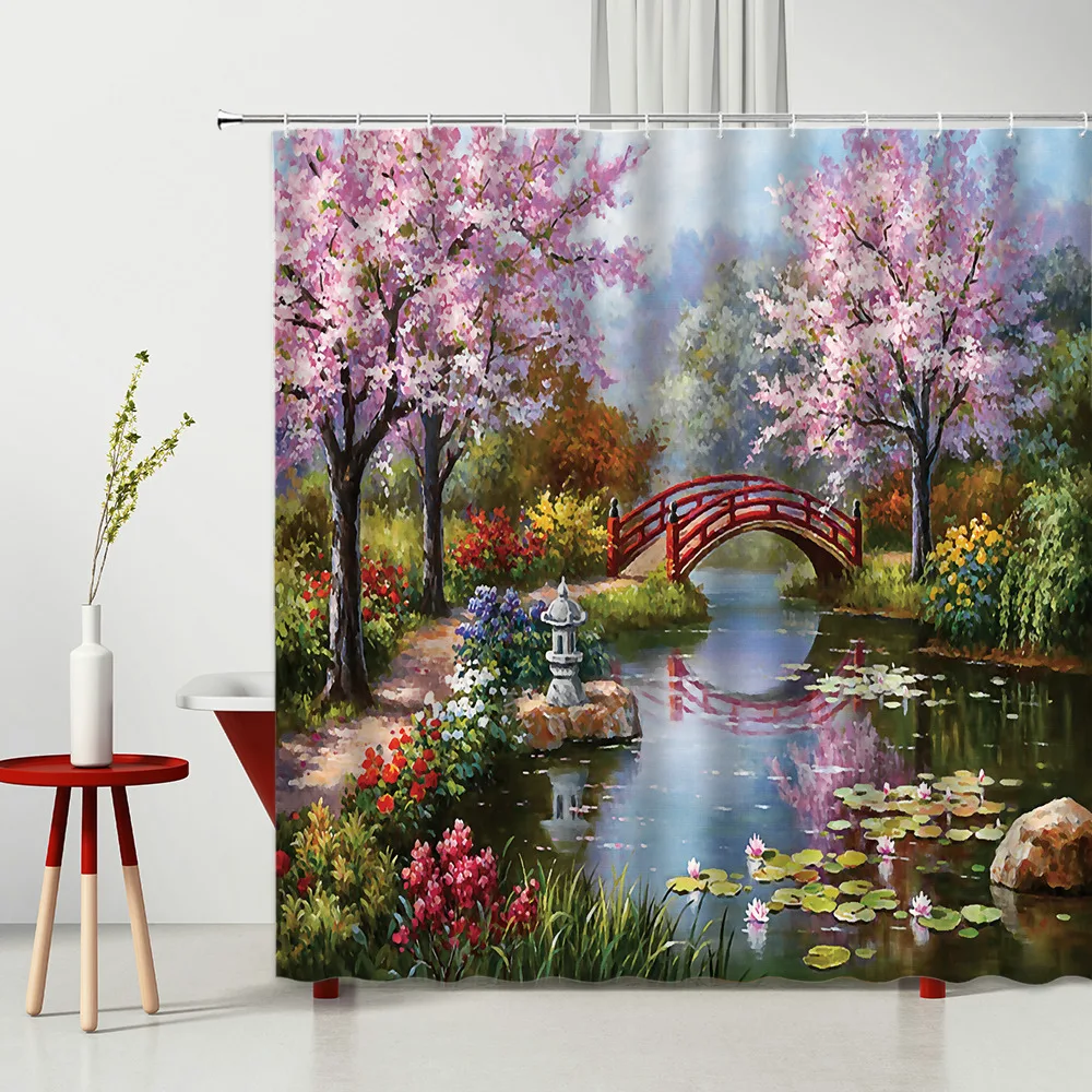 Китайский ландшафт цветы для душа узор пруда геометрический декоративные