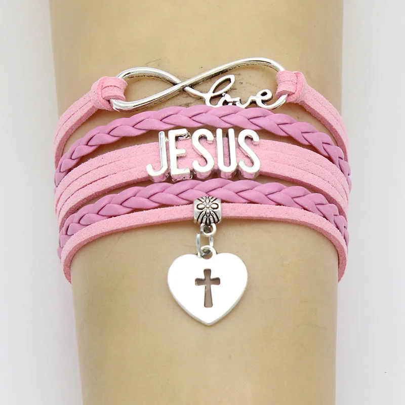 Мужские и женские кожаные браслеты с крестообразной подвеской Infinity Love JESUS 10