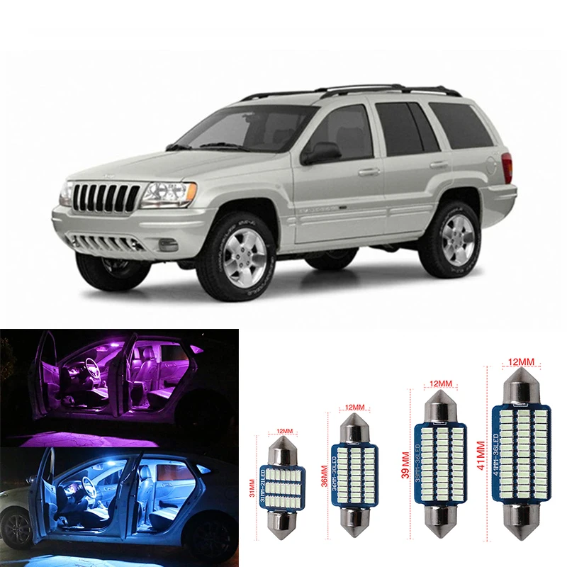 10pcs White Ice Blue Canbus LED Lamp Car Bulbs Interior Package Kit for 1999-2003 2004 Jeep Grand Cherokee Dome Trunk Light Bulb