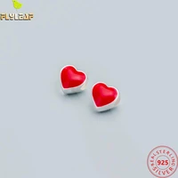 2pcs s999 sterling silver red paint heart 9mm spacer beads diy charm bracelet necklace pendant jewelry accessories