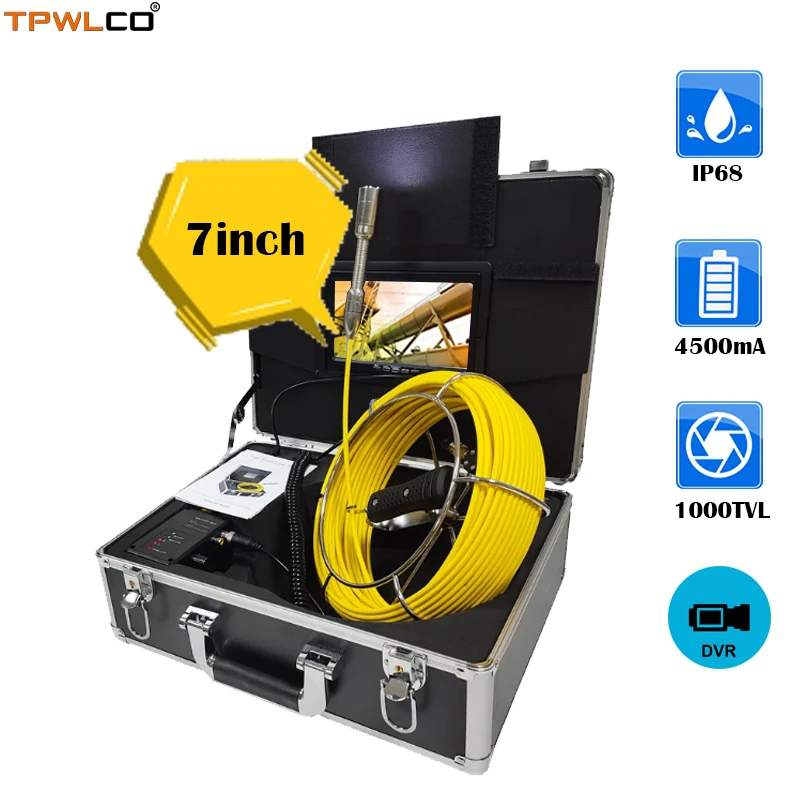 

23mm Sewer Endoscope Camera With 12 LEDS 4500mA Battery 7" 1000TVL Waterproof Industrial Pipeline Inspection Video System 20-50m