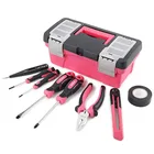 Набор инструментов для домашнего ремонта, комплект из 8 предметов, ручные инструменты розового цвета сделай сам