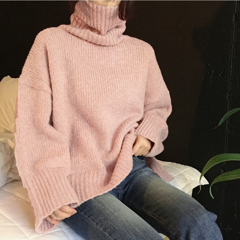 3 colors korean long sleeve thick warm solid color basic turtleneck sweaters womens pullovers (C9038) | Женская одежда
