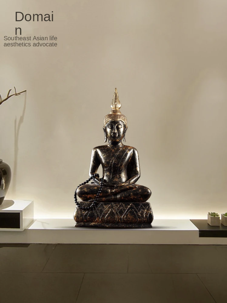 

Черно-золотистый Статуэтка сидящий Будда Zen декоративное украшение с деревянной резьбой, Юго-Восточная Будда Yatai, домашний чайный столик, ук...
