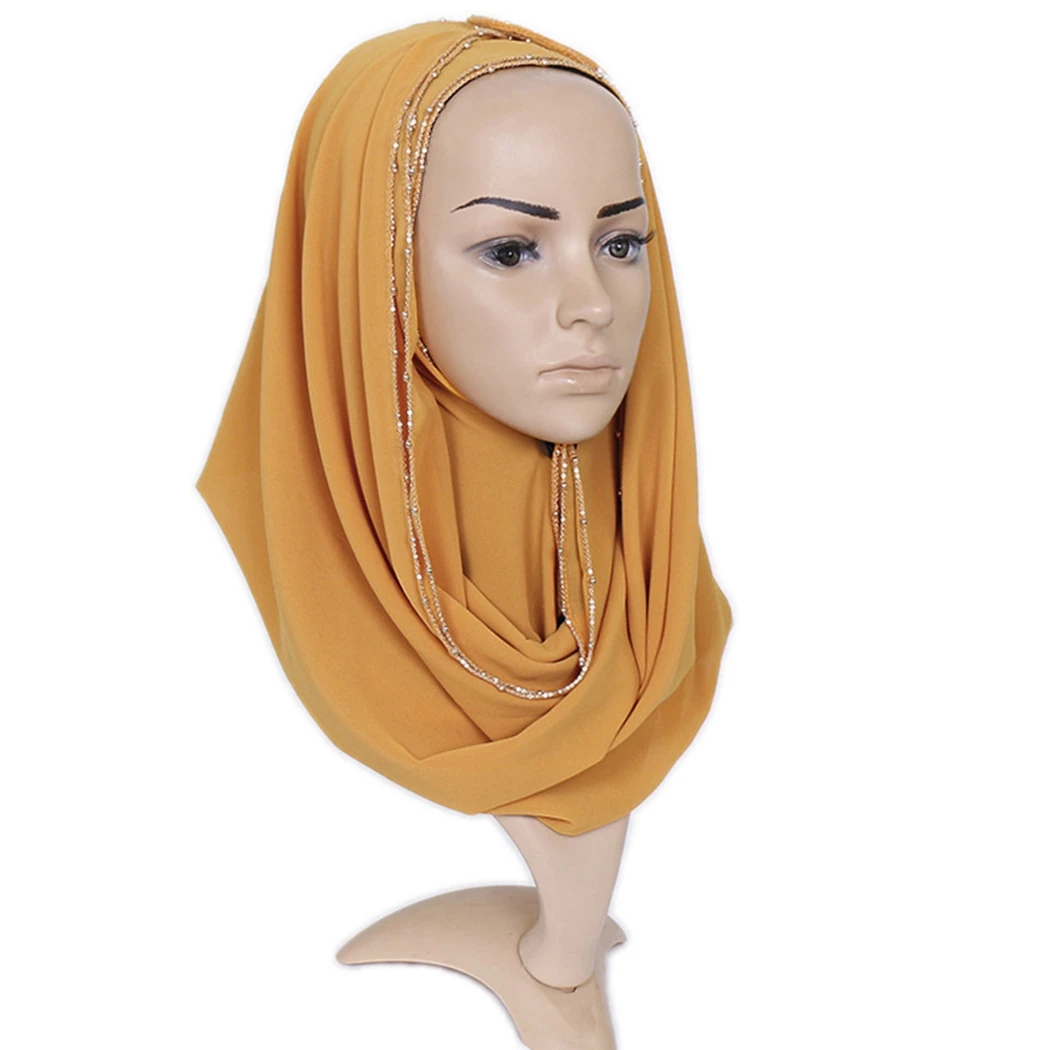 2019 цепочка шарф с бисером Пузырьковые жемчужные морщинки шали Хиджаб драпировка