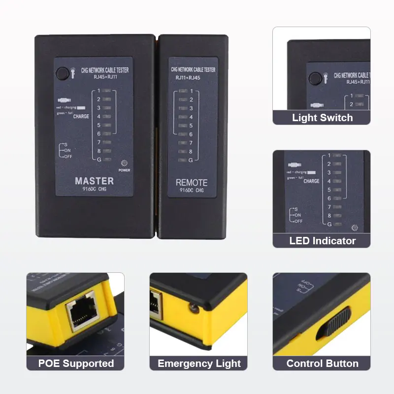 Тестер сетевого кабеля Zoerax перезаряжаемый RJ11RJ12 RJ45 LAN Ethernet инструмент для ремонта