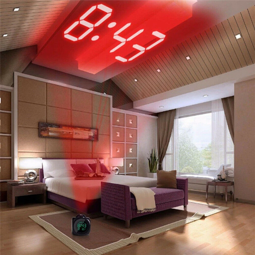 

Digital Alarm Clock LED Projector Temperature Thermometer Desk Time Date Display Projection Calendar USB Charger Home Tools