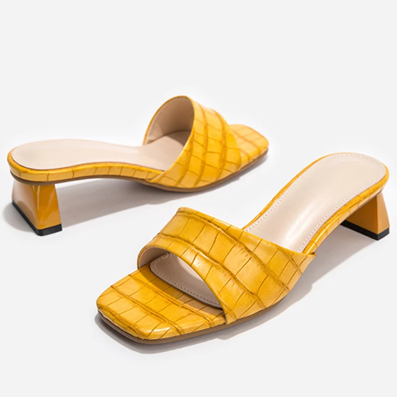 

Сандалии женские на каблуке, шлепанцы с открытым носком, мюли, летняя модная Уличная обувь, черные