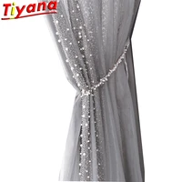 side beading embroidered tulle curtains for living room light luxury pearls grey sheer volie for balcony zh452vt