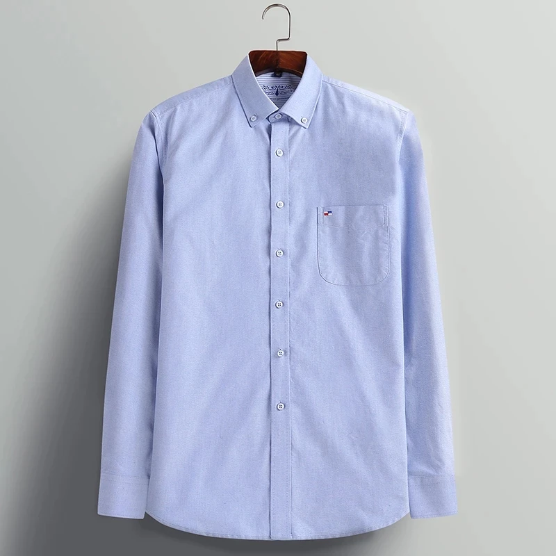 New Pure 100% Cotton Oxford Shirt Men's Long Sleeve Casual Slim-fit Plaid/Striped Male Dress Shirt Social For Man Business Shirt