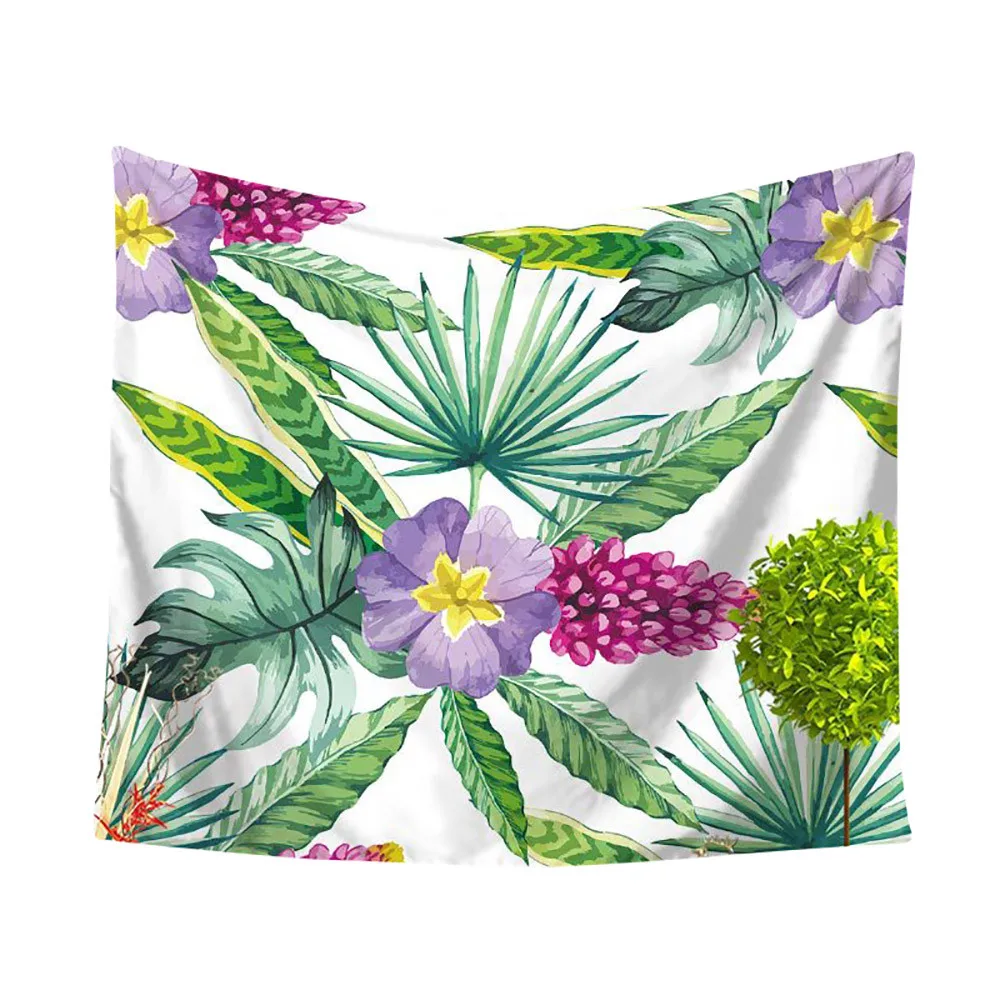 Гобелен настенный тропические цветы зеленый гобелен с изображением листьев