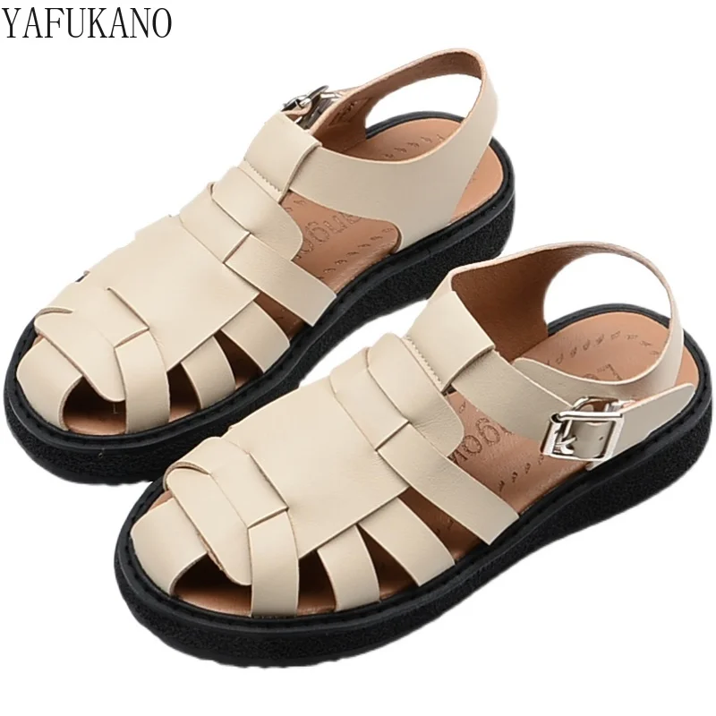 

Retro Baotou Woven Sandals Women New Hollow Breathable Rear Empty Flat Bottom Casual Roman Shoes Mori Girl Student Casual Shoes
