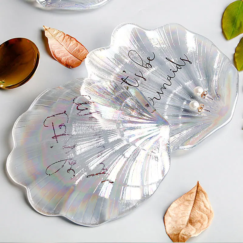 Маленькая тарелка в виде цветной ракушки креативная красная стеклянная десерт