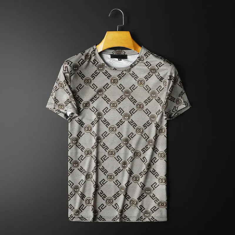 

2021 summer new ice British silk European station round neck short-sleeved T-shirt men's bottoming shirt