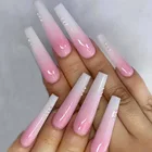 Накладные ногти для ног с клей длинный градиент розового цвета Стразы для ногтей наклейки 24 искусственные ногти с резиновыми полосками продается TY