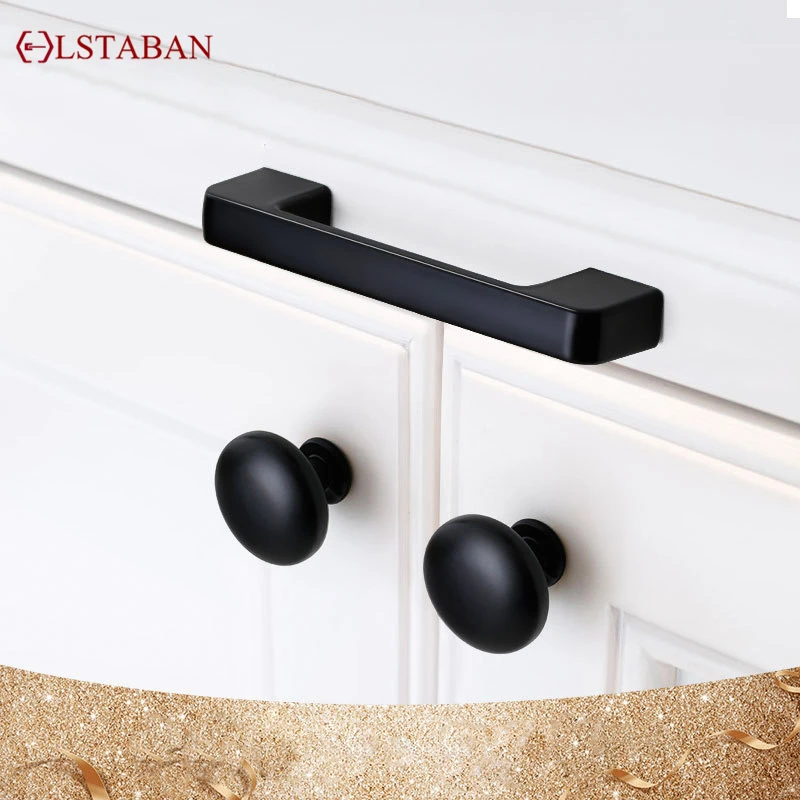 LSTABAN American Style Black Cabinet Handles Solid Aluminum Alloy Kitchen Cupboard Pulls Drawer Knobs Furniture Handle Hardware |