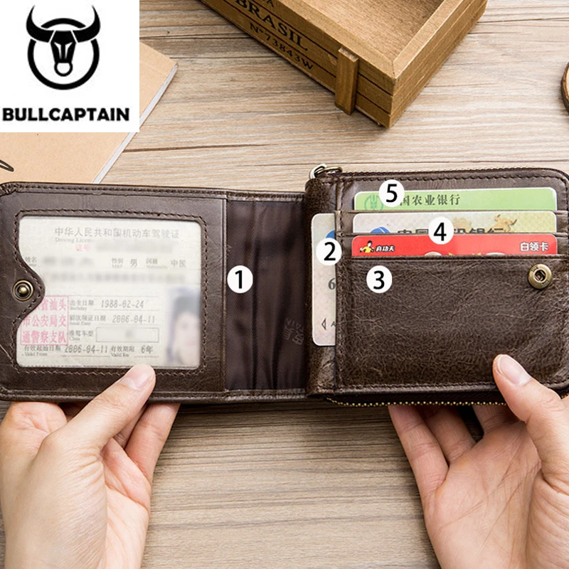 BULLCAPTAIN Новое поступление мужской кожаный бумажник RFID мужской кошелек из воловьей кожи портмоне тонкий дизайнерский брендовый кошелек Billetera para hombres