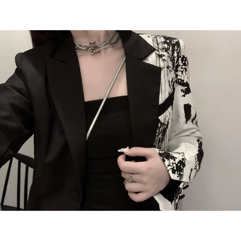 

XITAO Print Patchwork Blazer Women Loose Fashion Personality All Match Single Breasted 2020 New Autumn Women Clothes ZP3353