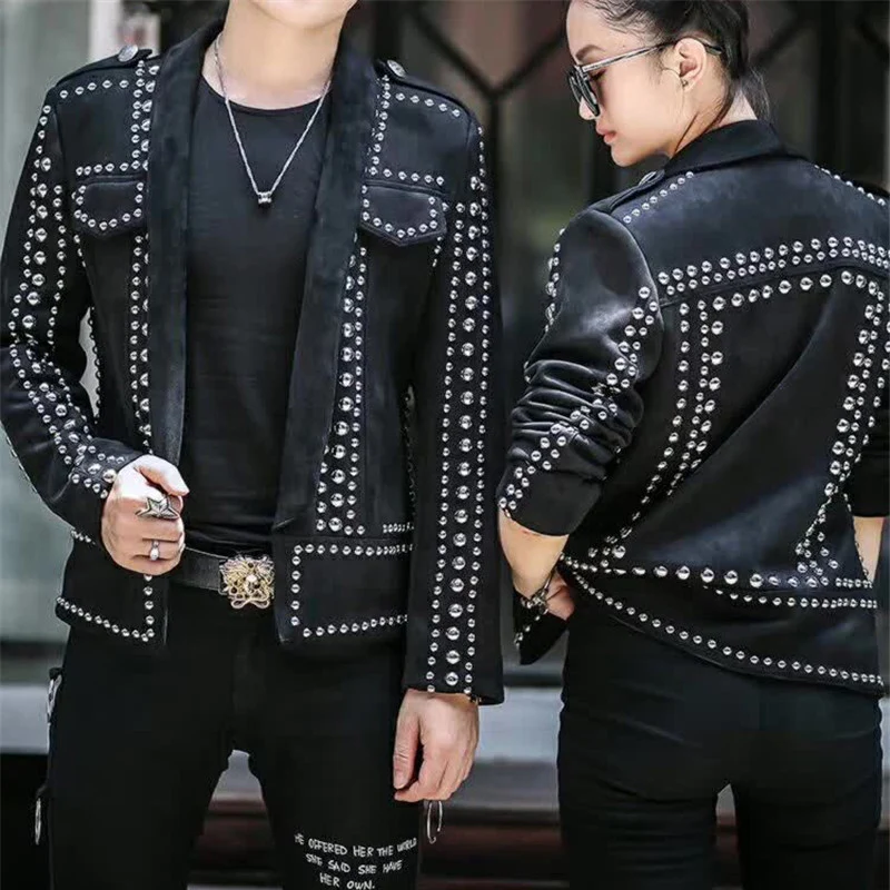 Terno Masculino Chaqueta De Cuero Moto с заклепками Украшение Панк сценические куртки 2020 Весна