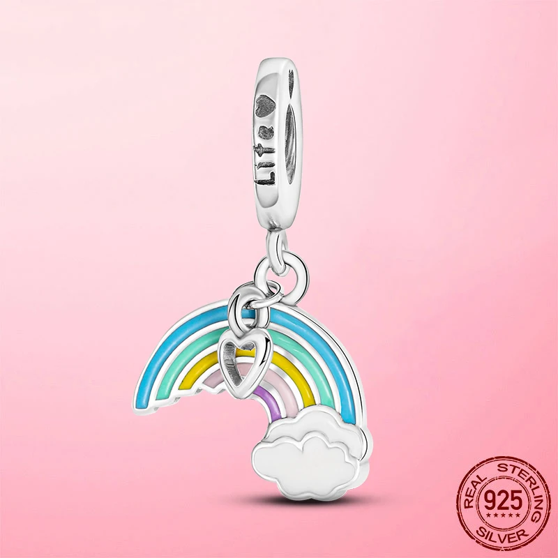 

Hot Sale 925 Sterling Silver Rainbow and Cloud Dangle Charm Beads Fit Original Pandora Bracelet Necklace Silver 925 Jewelry Gift