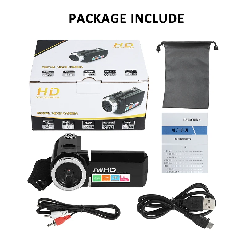 

Professional 1080P Full HD Video Camera DV Camcorder 3 Inch LCD Screen Digital Video DV Cameras 24MP 18X Digital Zoom Camera