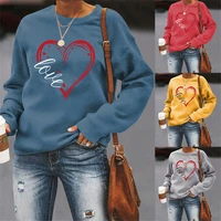 winter plus size round neck long sleeved sweater casual womens love red heart retro print shirt love letter pullover