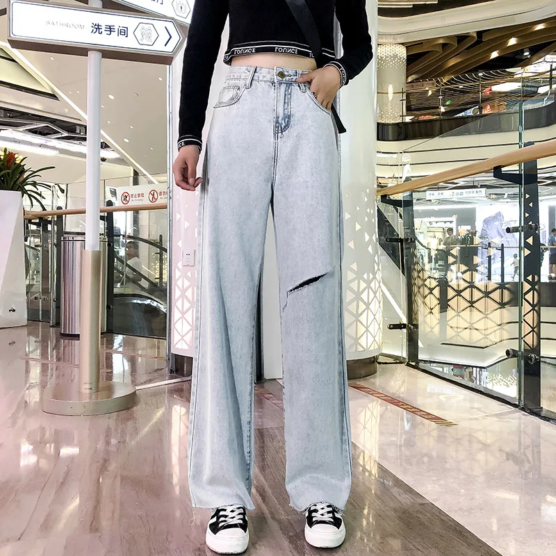 

Синие широкие джинсы свободные женские джинсы с высокой талией для отдыха новые прямые джинсы для мам свободные джинсы ковбойские брюки в с...