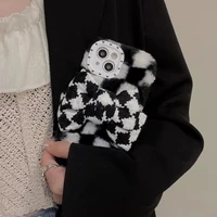 merry christmas gift silicone phone case for iphone 12 13 pro max soft fluffy plush checkered bow cases for iphone 11 plus cover