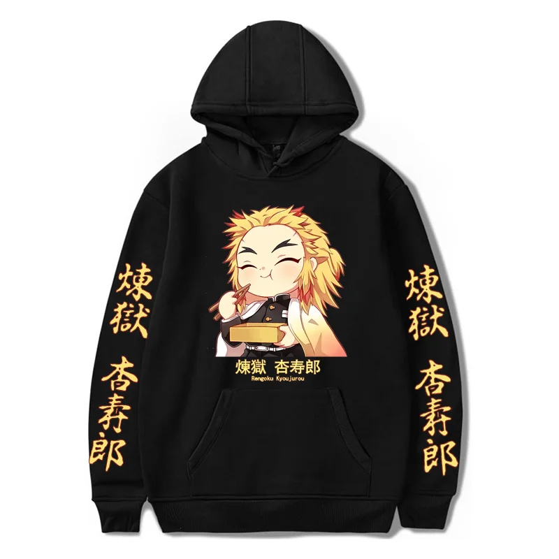 

Demon Slayer Anime Hooded Hoodies Autumn Winter Fleece Sweatshirts Demon Slayer Chibi Rengoku Eating Men's Hoodies Unisex