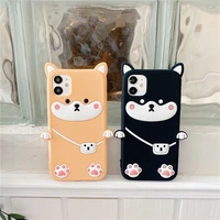 cartoon lovely school bag phone dog case for iphone 12 11 pro max xr xs x 8 7 6 plus 3d cute black dog yellow dog silicone cover