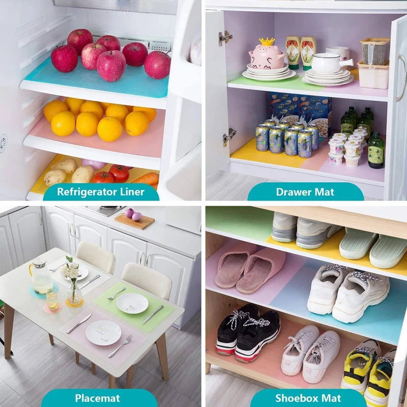 

12 Pack Refrigerator Mats, Washable Refrigerator Liners, Fridge Pad, Easy to Clean Shelf Liner, Cuttable Kitchen Mat
