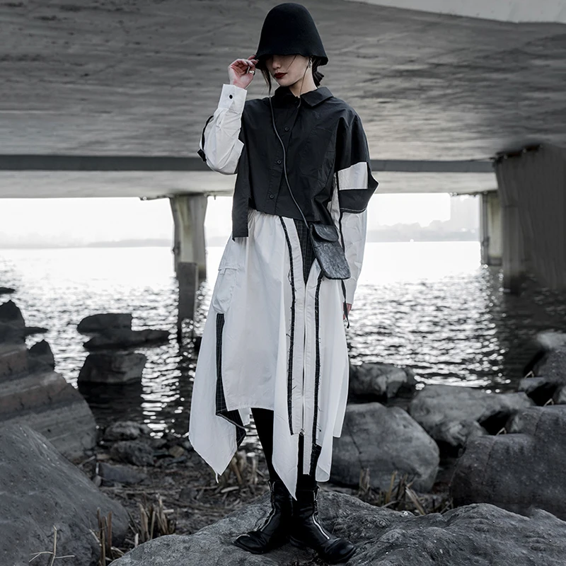 

[EAM] High Elastic Waist White Asymmetrical Mesh Plaid Half-body Skirt Women Fashion Tide New Spring Autumn 2021 1DD6193