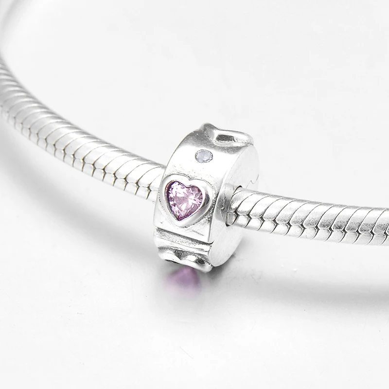 Модные Розовые Круглые бусины-зажимы из стерлингового серебра 925 пробы с