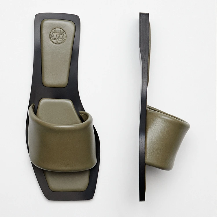 

Jenny&Dave Summer England Office Lady Fashion Simple Solid Cowhide Leather Flip Flops Slippers Women Shoes Woman Slides Shoe