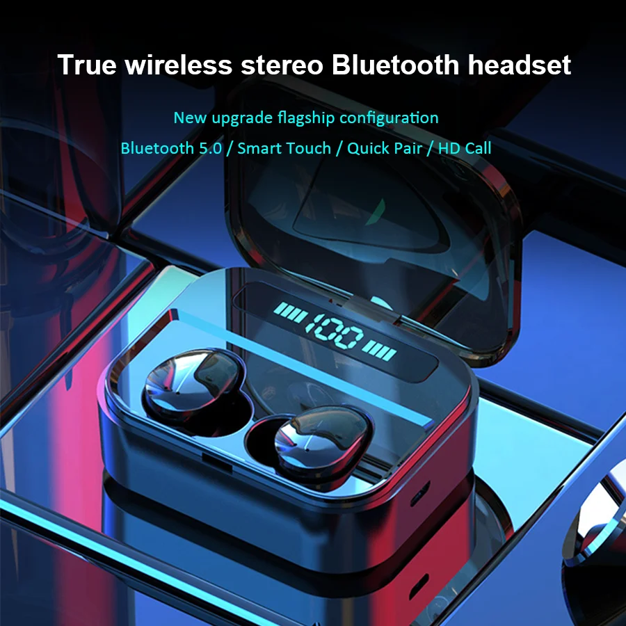 TWS True Bluetooth 5,0 беспроводная гарнитура для наушников Беспроводная стерео гарнитура 3D HIFI спортивные наушники mic Мощный светодиодный дисплей для телефона