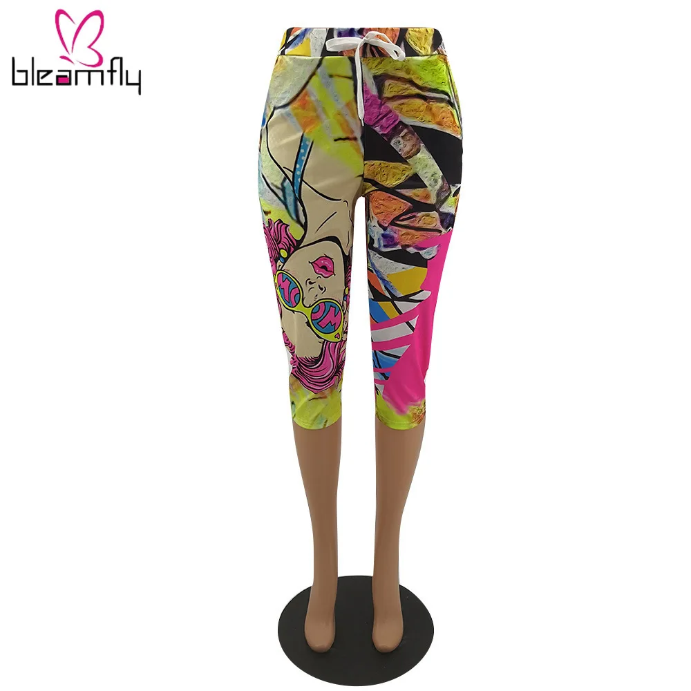 Новинка 2019 женские летние брюки карандаш длиной до середины икры с принтом